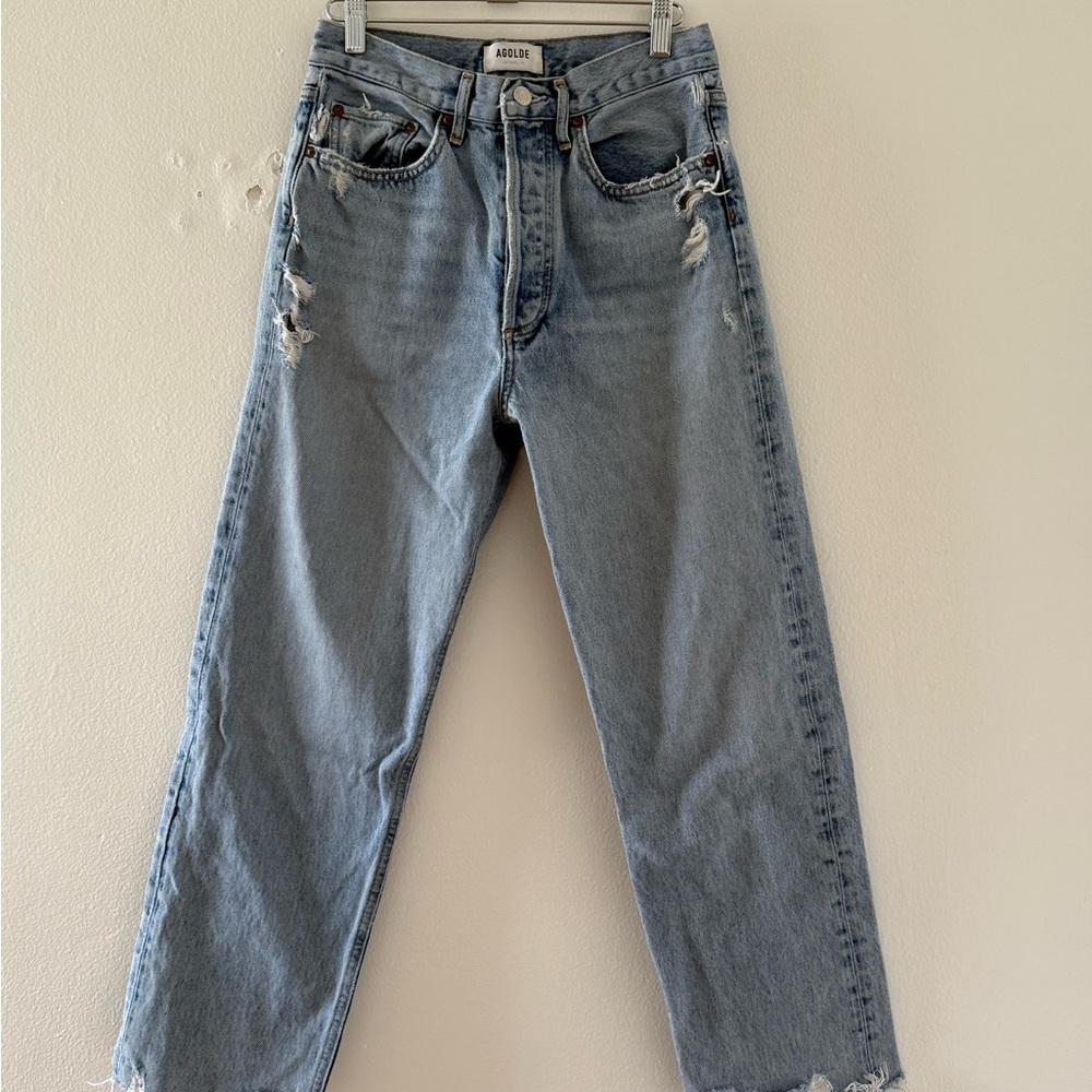 Agolde Women's Light Blue Distressed Straight Leg Jeans